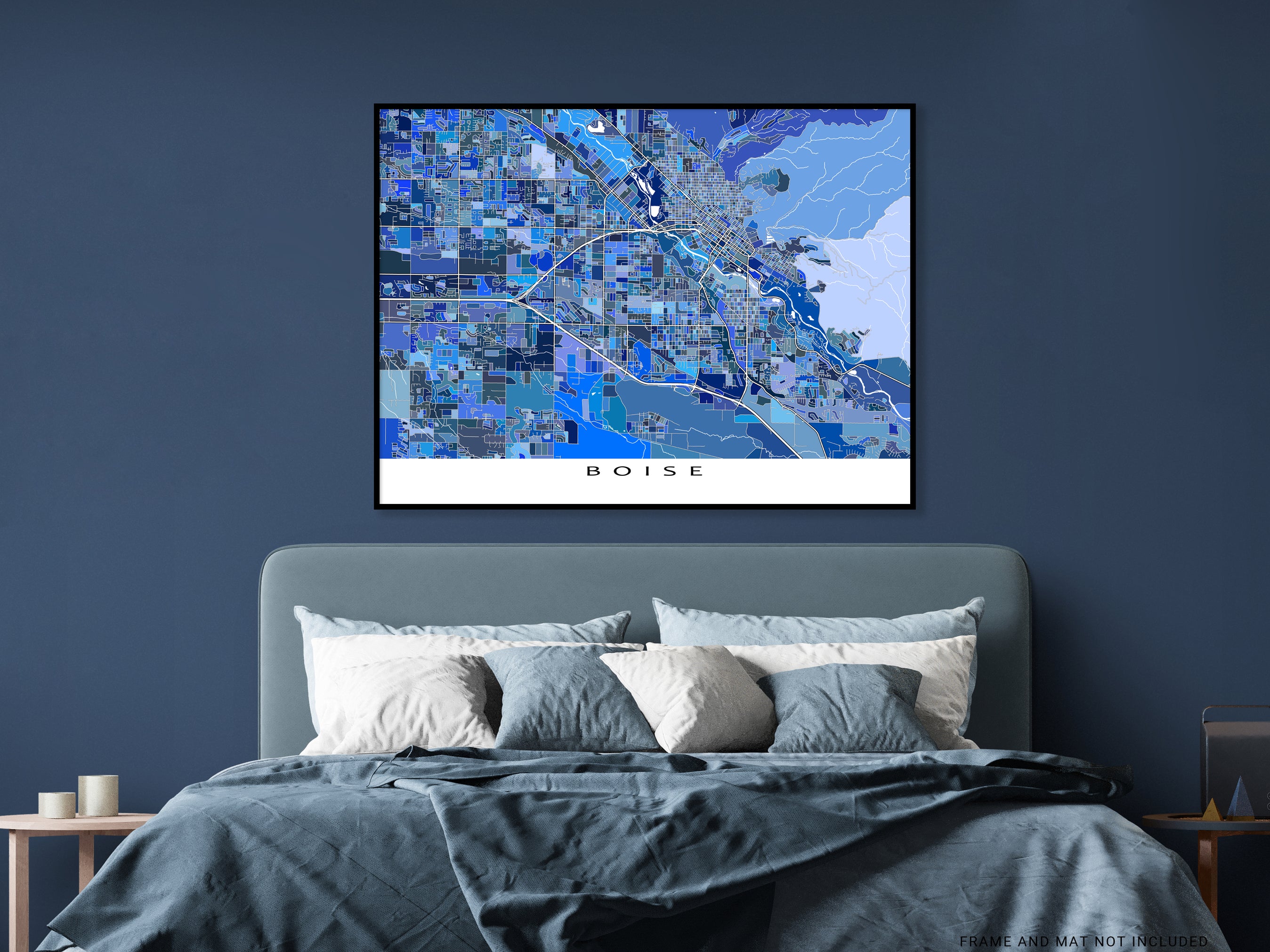 Boise Idaho Map Print Poster, Blue Geometric Boise ID City Street Wall ...