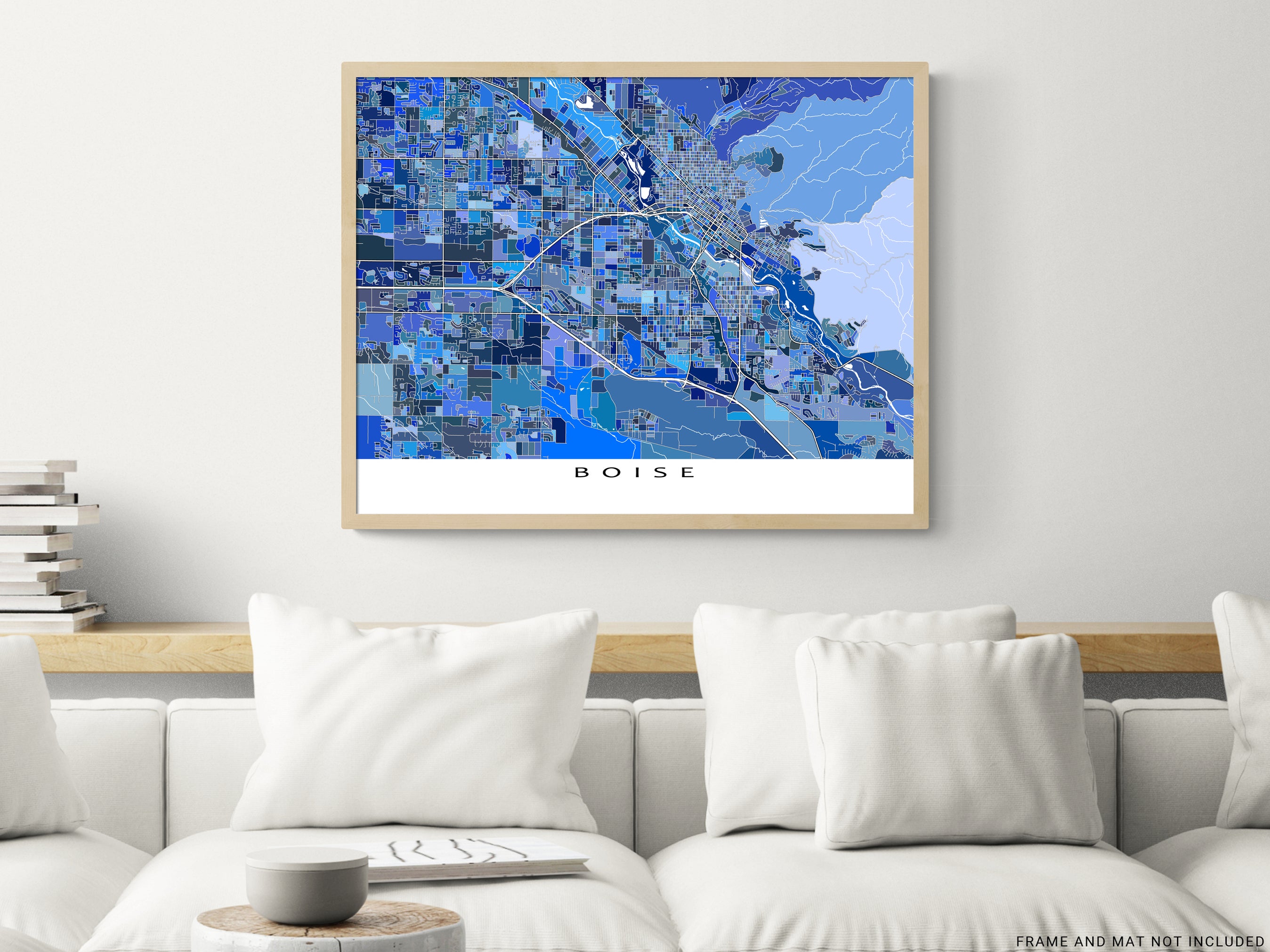 Boise Idaho Map Print Poster, Blue Geometric Boise ID City Street Wall ...