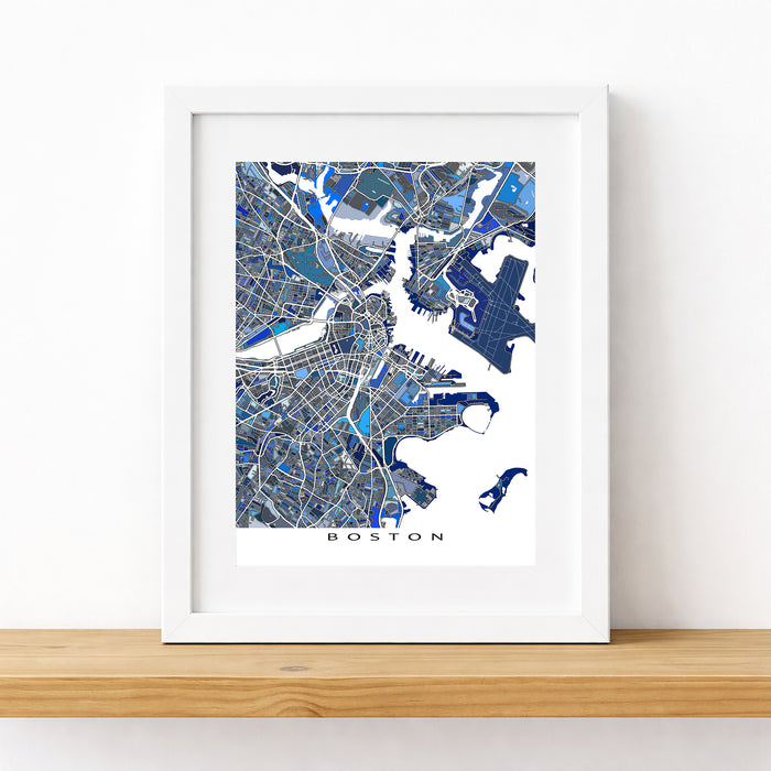 Framed map of Boston on a white background