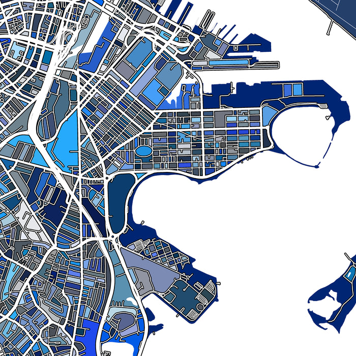 Map of a city with blue and gray colors