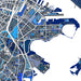 Map of a city with blue and gray colors