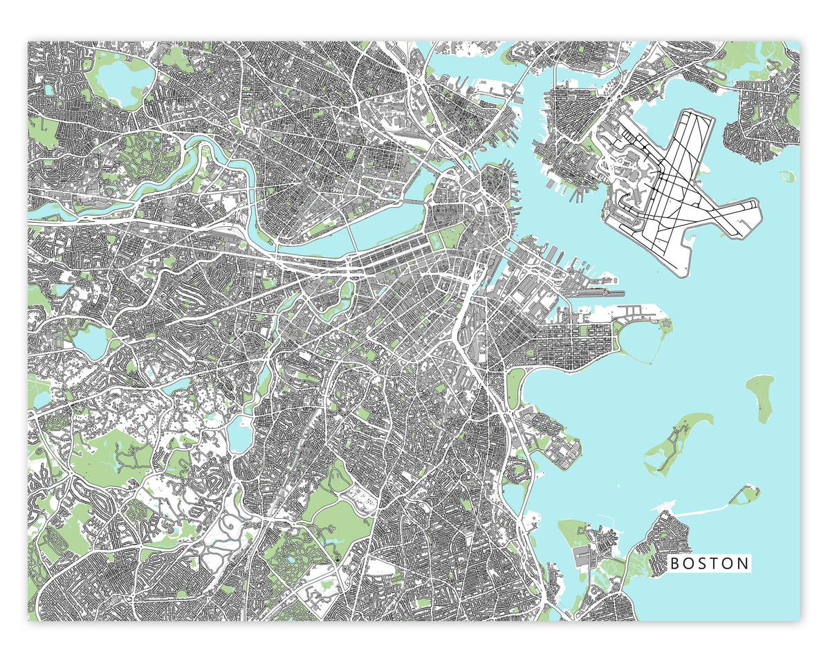 Boston Map Layout Boston Map Print Poster, Massachusetts City Street Wall Art Maps for H ...