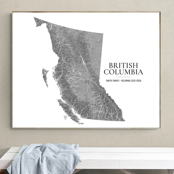 British Columbia Map Print: Custom Topographic BC Wall Art Poster