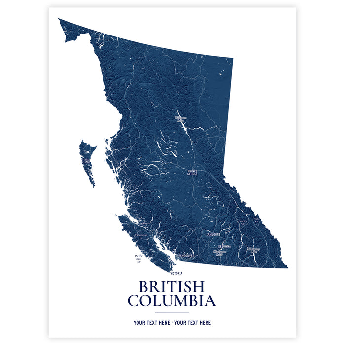 British Columbia Map Print: Custom Topographic BC Wall Art Poster