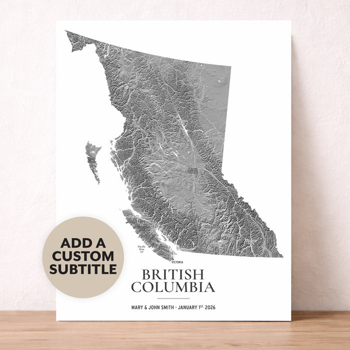 British Columbia Map Print: Custom Topographic BC Wall Art Poster