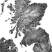 Topographic map of Scotland in black and white