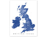 British Isles map print with natural landscape and main roads designed by Maps As Art.