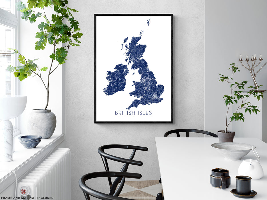 British Isles county map print with a 3D topographic landscape design by Maps As Art.