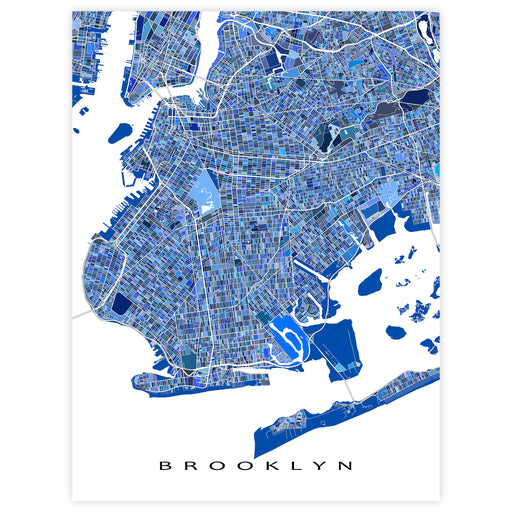 Map of Brooklyn in blue on a white background