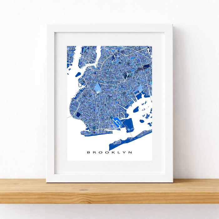 Framed map of Brooklyn on a white wall
