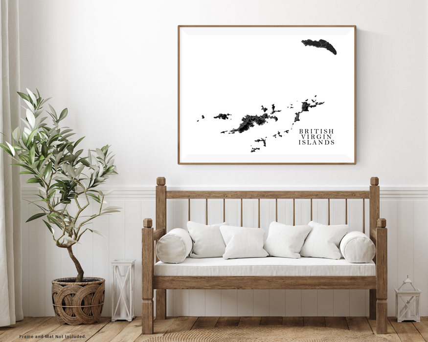 British Virgin Islands map print with a black and white topographic landscape design by Maps As Art.