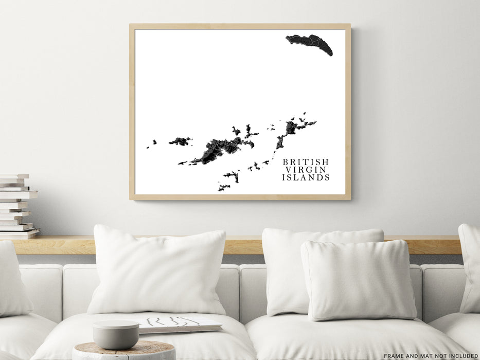 British Virgin Islands map print with a black and white topographic landscape design by Maps As Art.