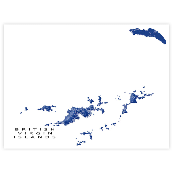 Map of the British Virgin Islands in blue on a white background
