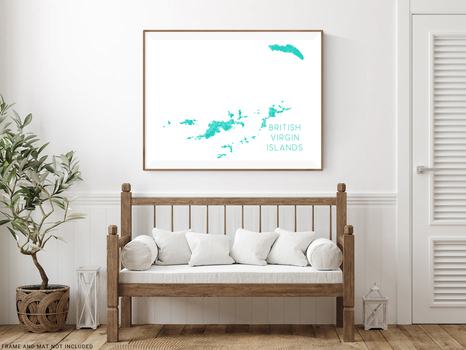 BVI island map print with a 3D topographic landscape design by Maps As Art.