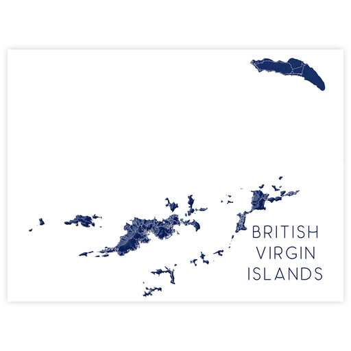 Map of the British Virgin Islands in navy blue on a white background