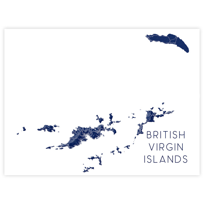 Map of the British Virgin Islands in navy blue on a white background