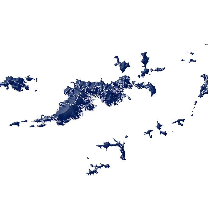 Map of Tortola BVI with roads in blue on a white background