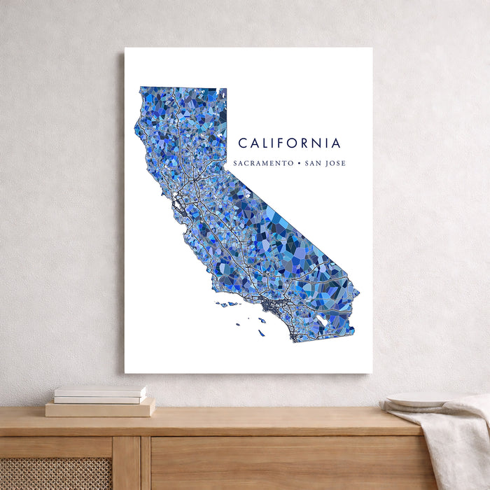 California State Map Print: Blue Mosaic Wall Art Design (Custom Subtitle)