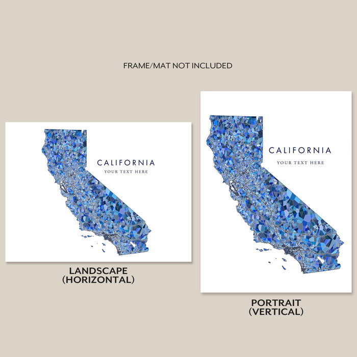 California State Map Print: Blue Mosaic Wall Art Design (Custom Subtitle)