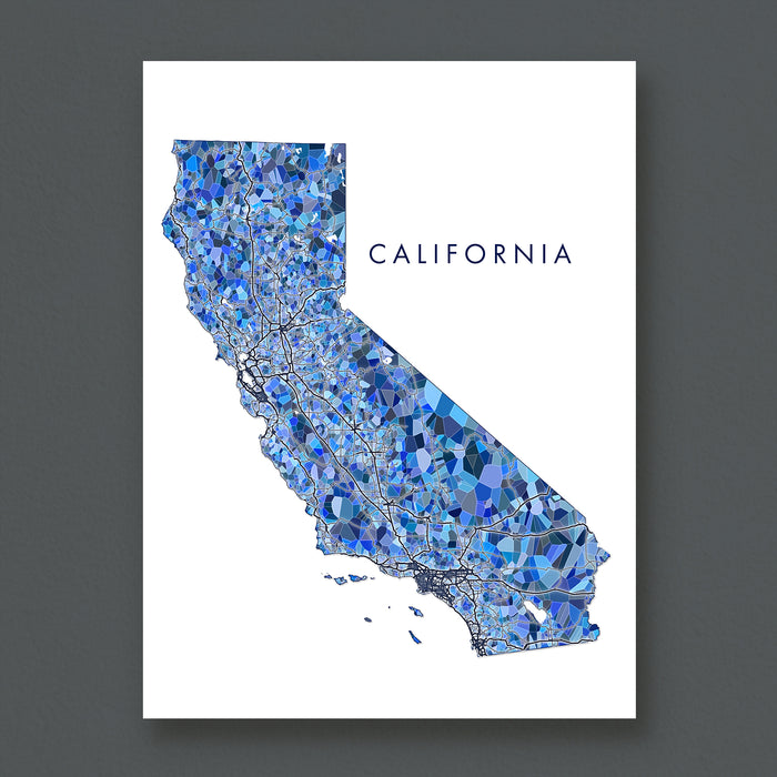 California State Map Print: Blue Mosaic Wall Art Design (Custom Subtitle)