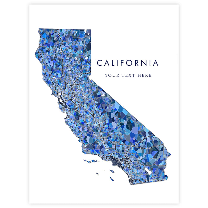 California State Map Print: Blue Mosaic Wall Art Design (Custom Subtitle)