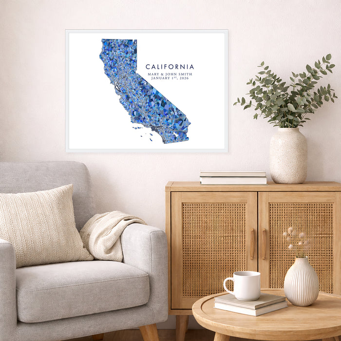 California State Map Print: Blue Mosaic Wall Art Design (Custom Subtitle)