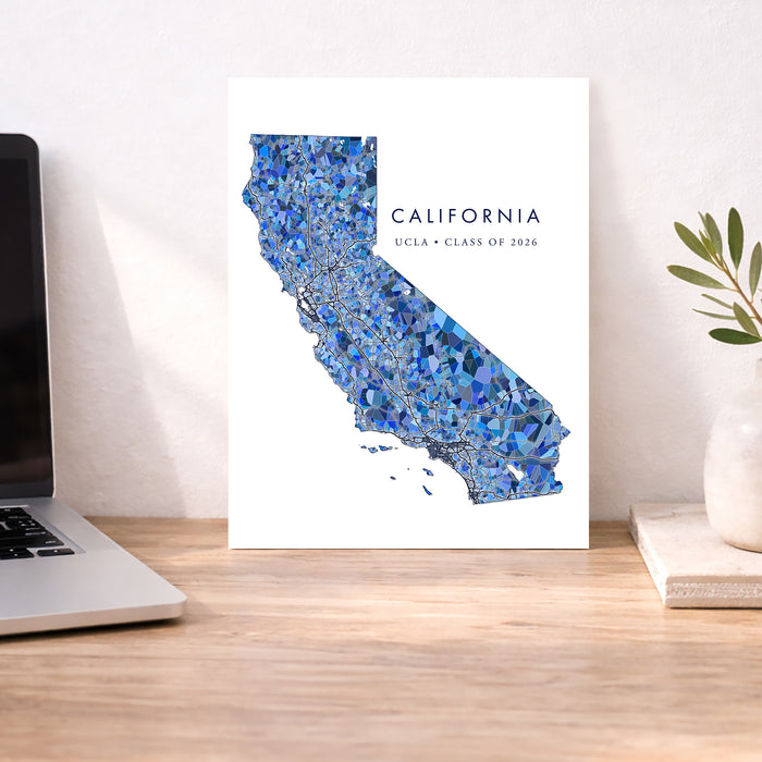 California State Map Print: Blue Mosaic Wall Art Design (Custom Subtitle)