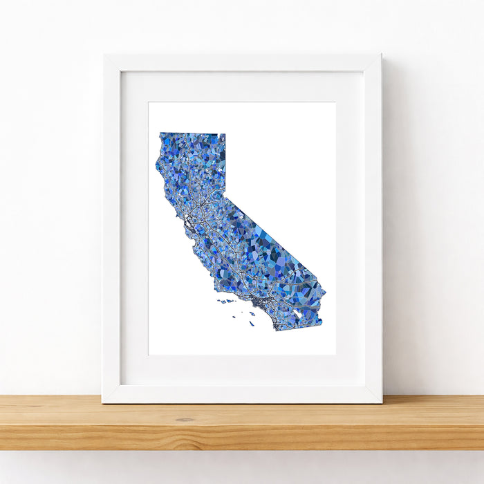 California State Map Print: Blue Mosaic Wall Art Design (Custom Subtitle)