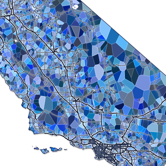 California State Map Print: Blue Mosaic Wall Art Design (Custom Subtitle)