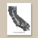 Topographic map of California on a white background