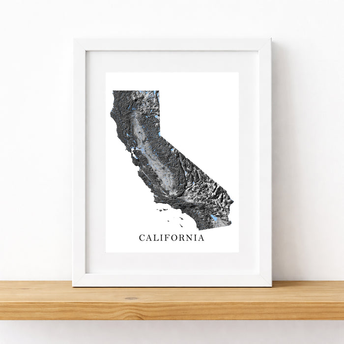 Framed map of California on a white background