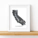 Framed map of California on a white background