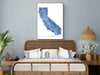 California state map art print in blue shapes designed by Maps As Art.