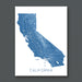 Map of California on a white background with blue coloring