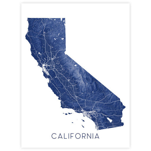 Map of California in blue on a white background