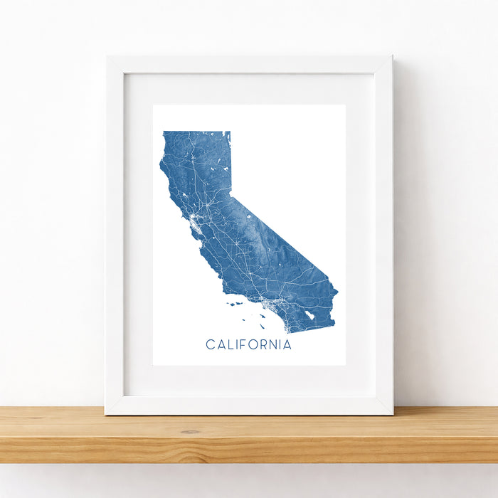 Framed map of California on a white wall