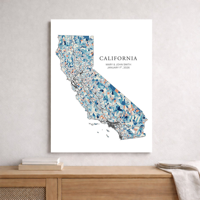 California Geometric State Map: Line Art Print (Personalized Subtitle)