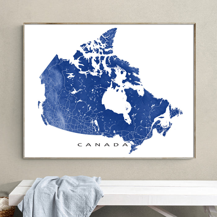 Canada Topographic Map Wall Art Print: Canadian Road Map Poster