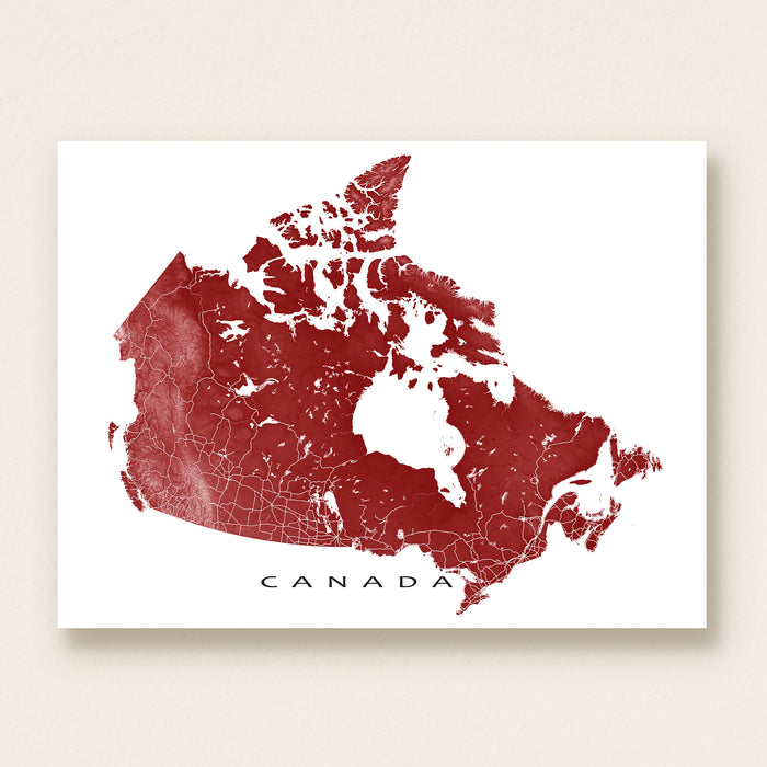 Canada Topographic Map Wall Art Print: Canadian Road Map Poster