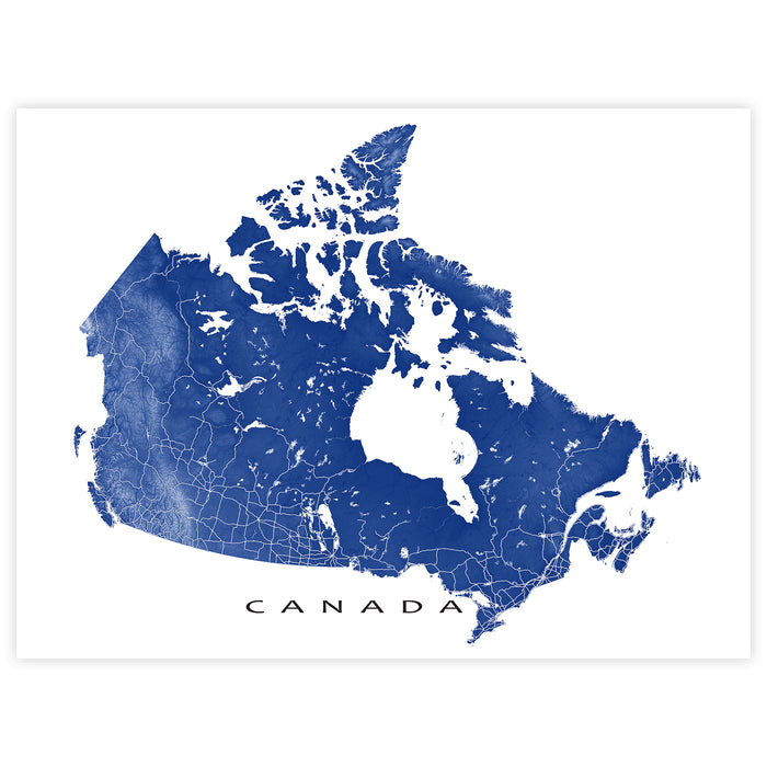 Canada Topographic Map Wall Art Print: Canadian Road Map Poster