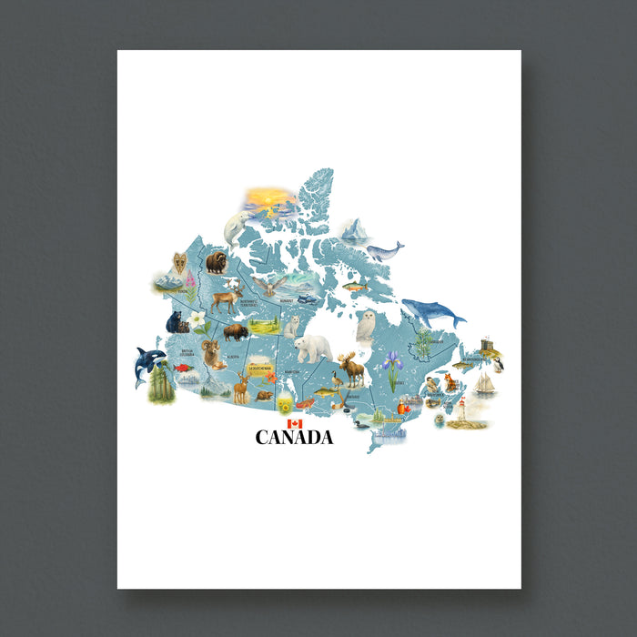 Map of Canada with various icons on a white background