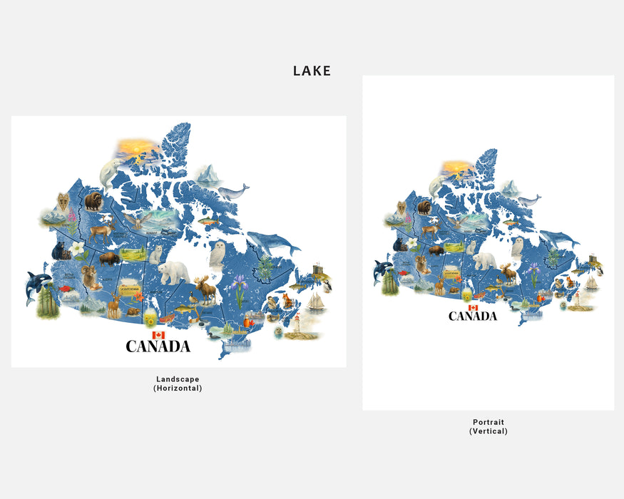 Map of Canada with various icons on a white background
