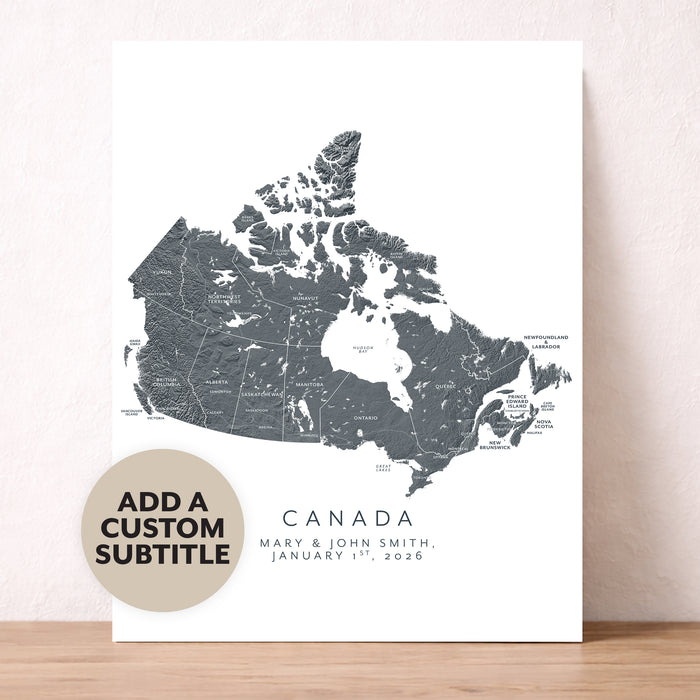 Map of Canada on a white background with customizable text.