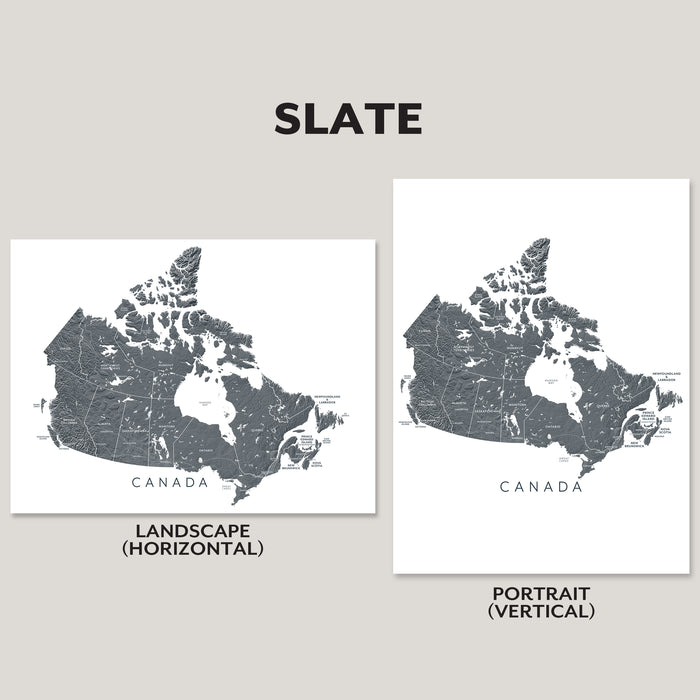 Two maps of Canada on a gray background with 'Slate' text above.