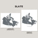 Two maps of Canada on a gray background with 'Slate' text above.