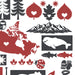Pattern with Canadian symbols including map, trees, mountains, and animals on a white background.