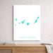 Map of the Canary Islands on a white wall above a wooden shelf.