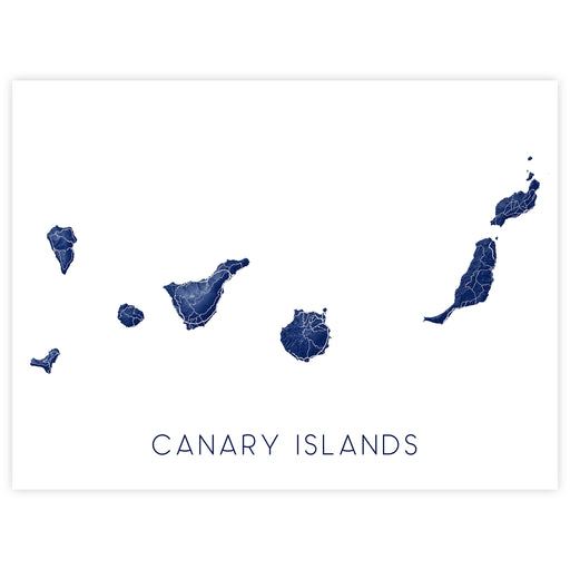 Map of the Canary Islands with blue outlines on a white background