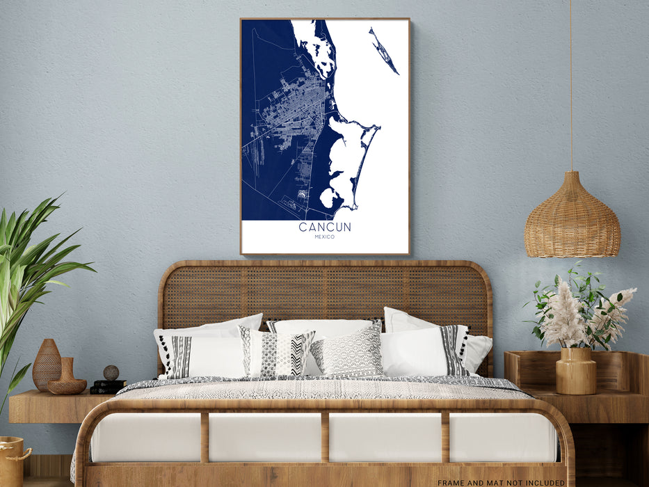 Cancun Mexico map print in Turquoise by Maps As Art.