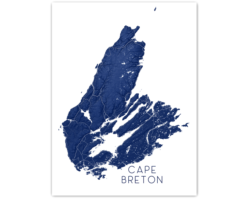 Cape Breton Map Wall Art Print Poster, Topographic Road Map of Cape Breton Nova Scotia Canada, Cabot Trail
